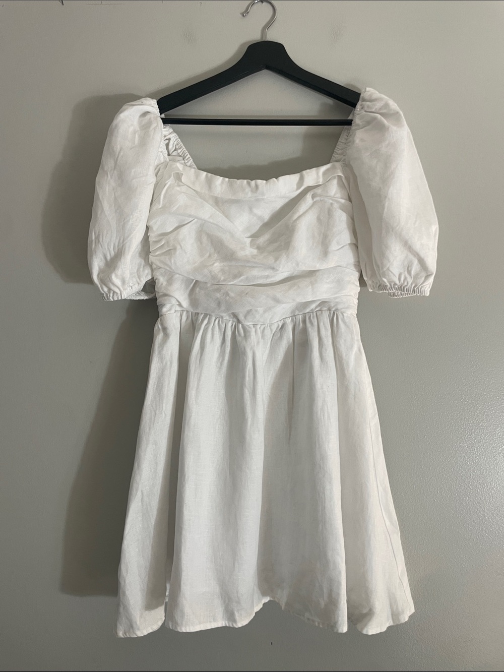 Reformation White Puff-Sleeve Mini Dress